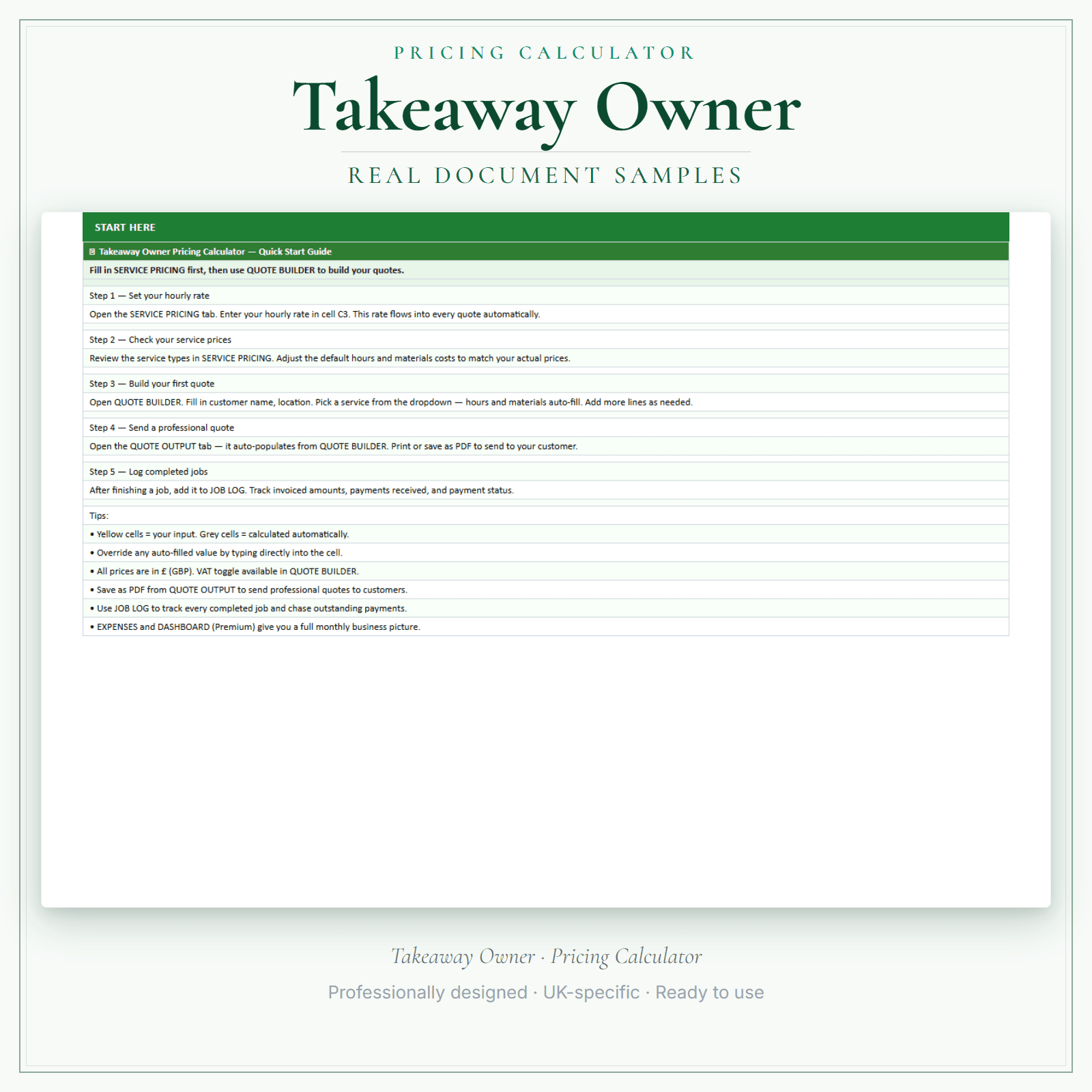 Pricing Calculator — Premium — sample document pages