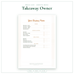 Takeaway Owner — Price List & Service Menu, PDF product preview