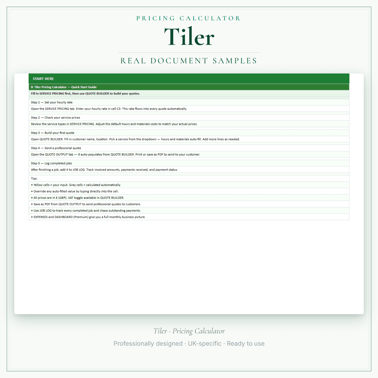 Pricing Calculator — Premium — sample document pages