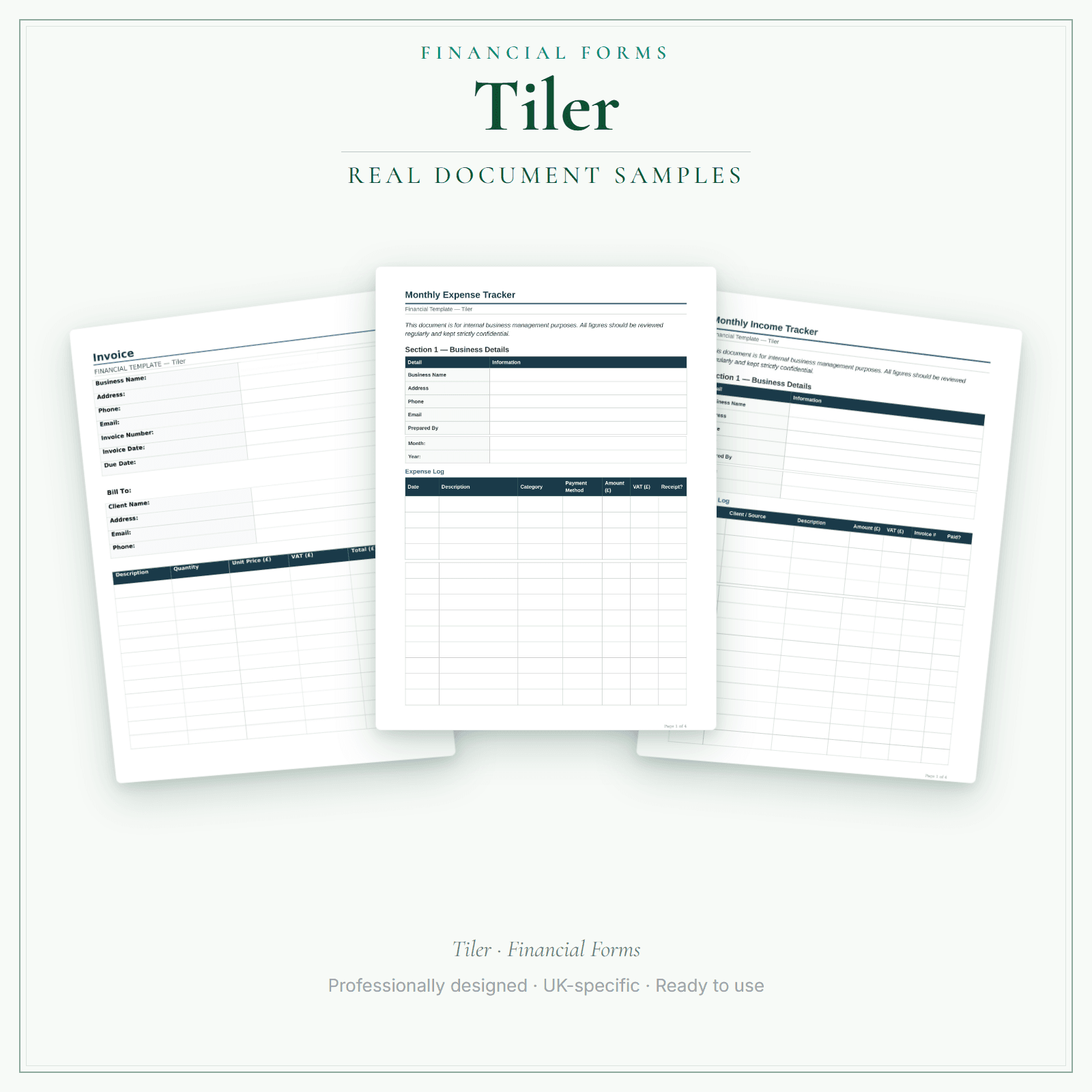Financial Forms Bundle — Premium — sample document pages