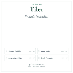 Tiler — AI Copy Kit, PDF and editable DOCX what's included preview