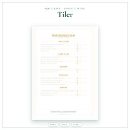 Tiler — Price List & Service Menu, PDF product preview
