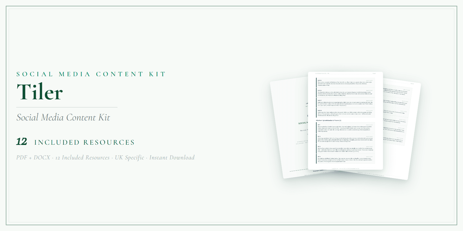 Tiler — Social Media Content Kit, PDF and editable DOCX product overview