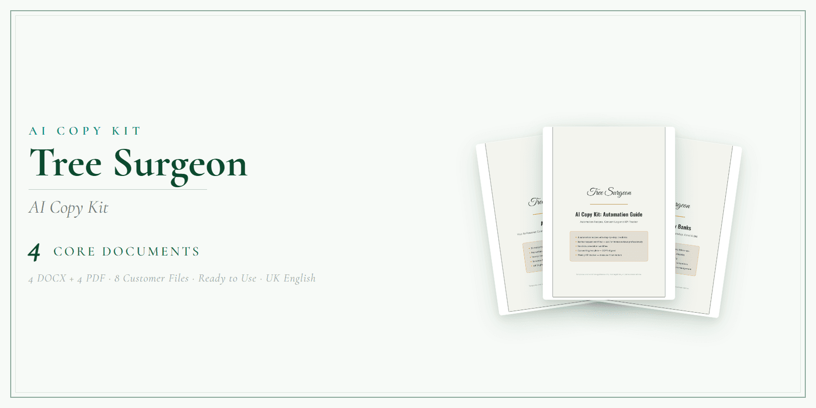 Tree Surgeon — AI Copy Kit, PDF and editable DOCX product overview