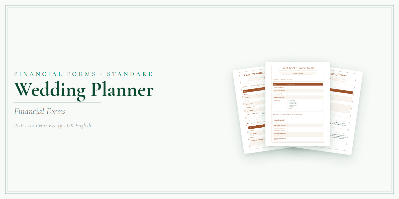 Wedding Planner — Financial Forms Bundle — Standard, PDF with fillable header product overview