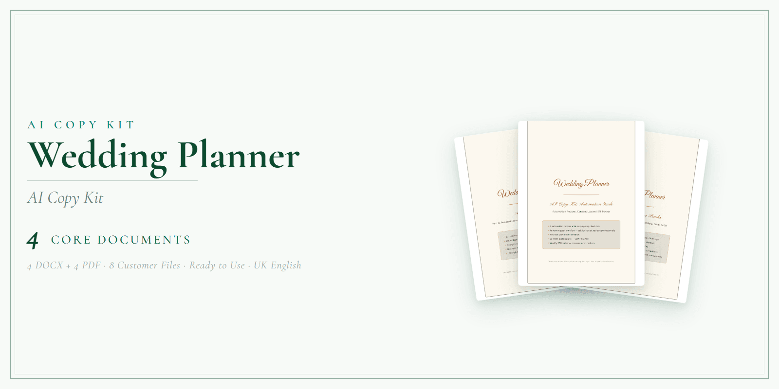 Wedding Planner — AI Copy Kit, PDF and editable DOCX product overview