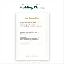 Wedding Planner — Price List & Service Menu, PDF product preview