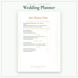 Wedding Planner — Price List & Service Menu, PDF sample pages