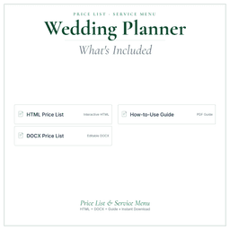 Wedding Planner — Price List & Service Menu, PDF what's included preview