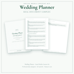 Wedding Planner — Social Media Content Kit, PDF and editable DOCX sample pages