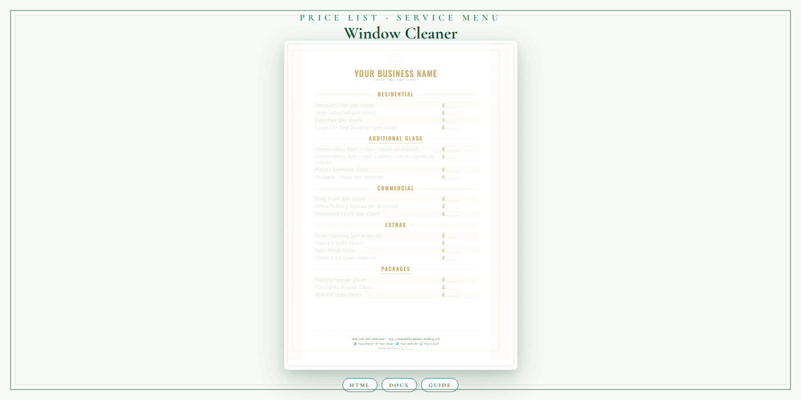 Window Cleaner — Price List & Service Menu, PDF product overview