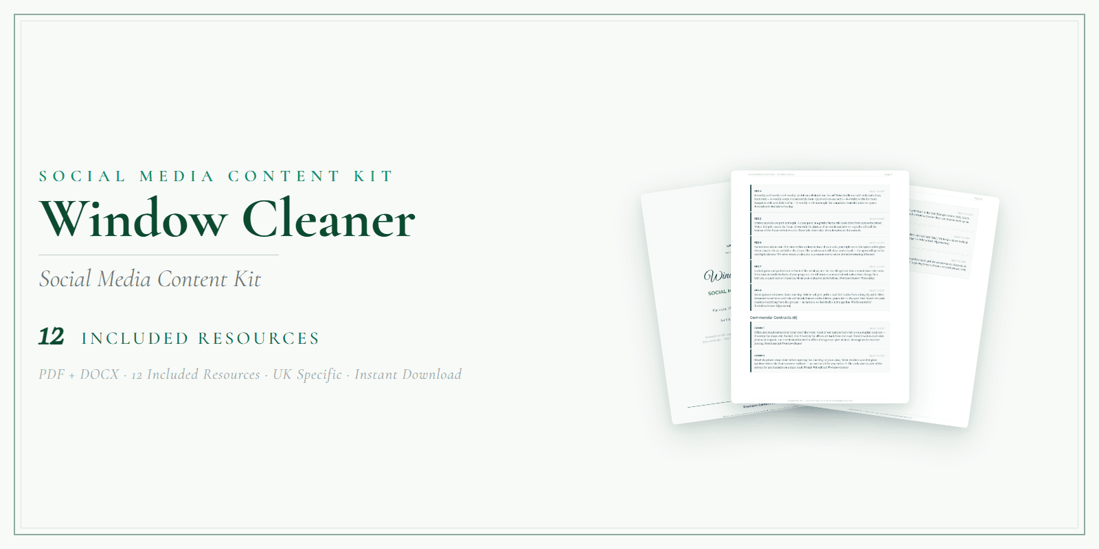 Window Cleaner — Social Media Content Kit, PDF and editable DOCX product overview