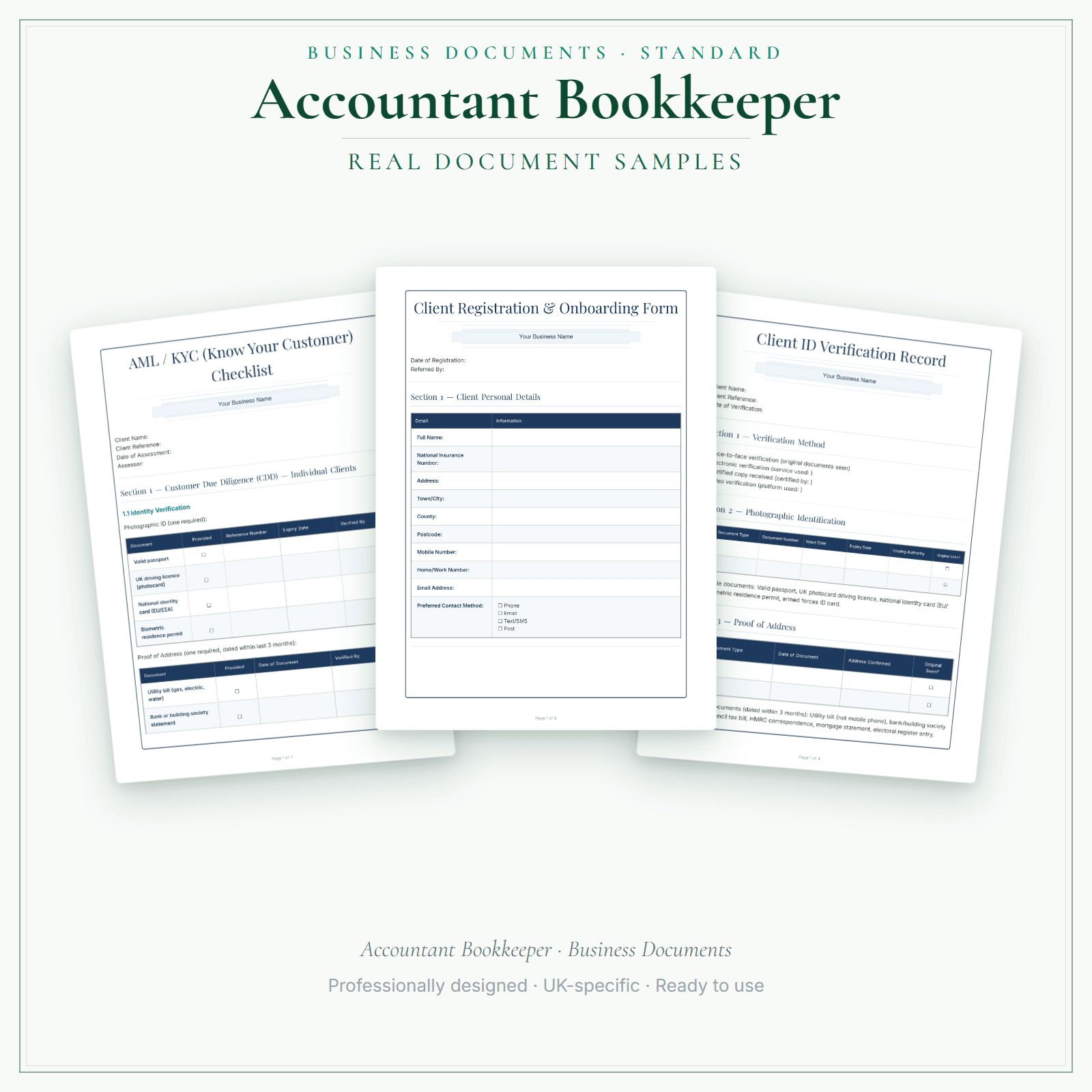 Accountant Bookkeeper — Business Documents — Standard sample pages preview