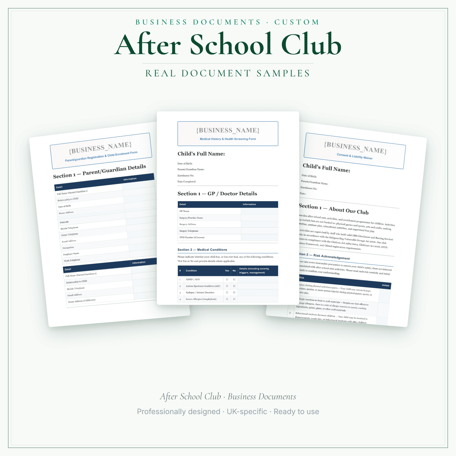 After School Club — Business Documents — Customisable sample pages preview