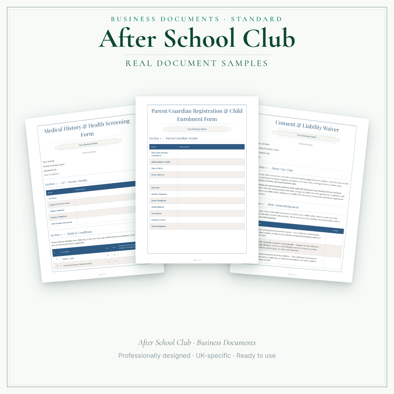 After School Club — Business Documents — Standard sample pages preview