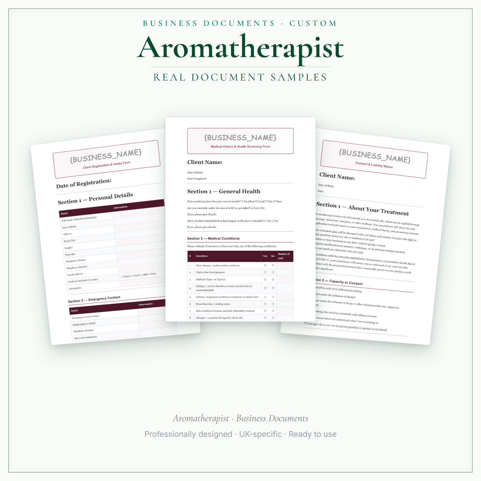 Aromatherapist — Business Documents — Customisable sample pages preview