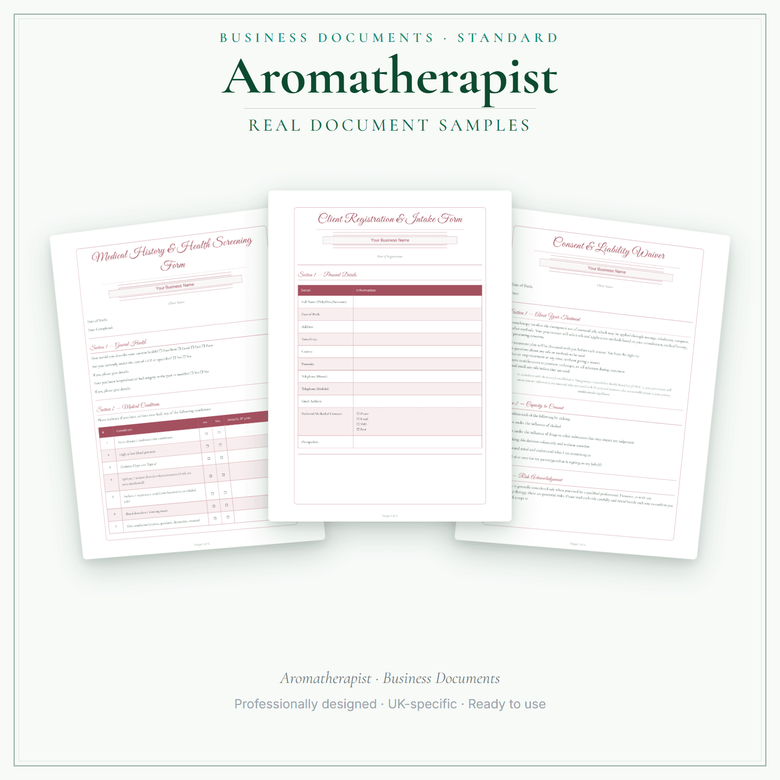 Aromatherapist — Business Documents — Standard sample pages preview