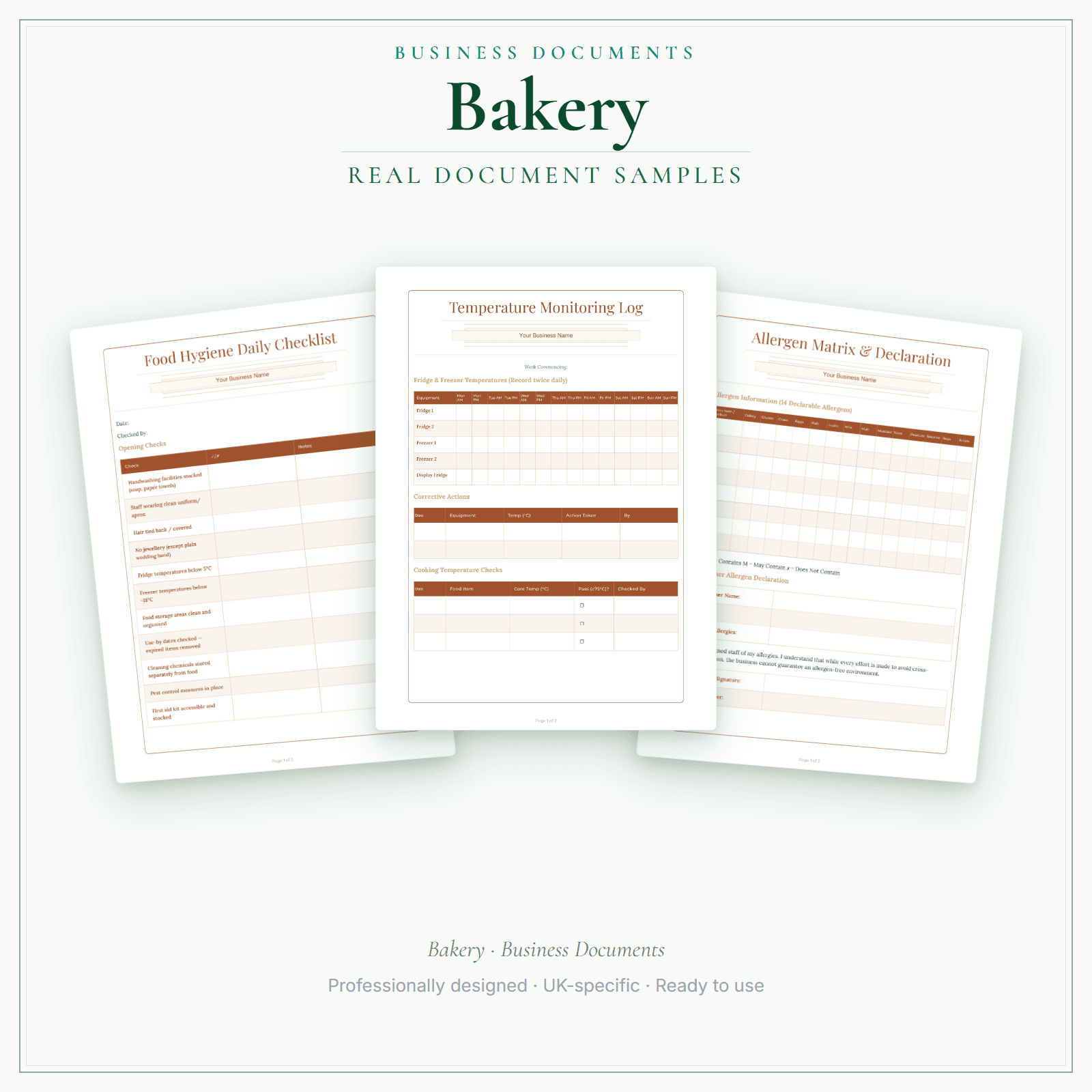 Bakery — Business Documents — Premium sample pages preview