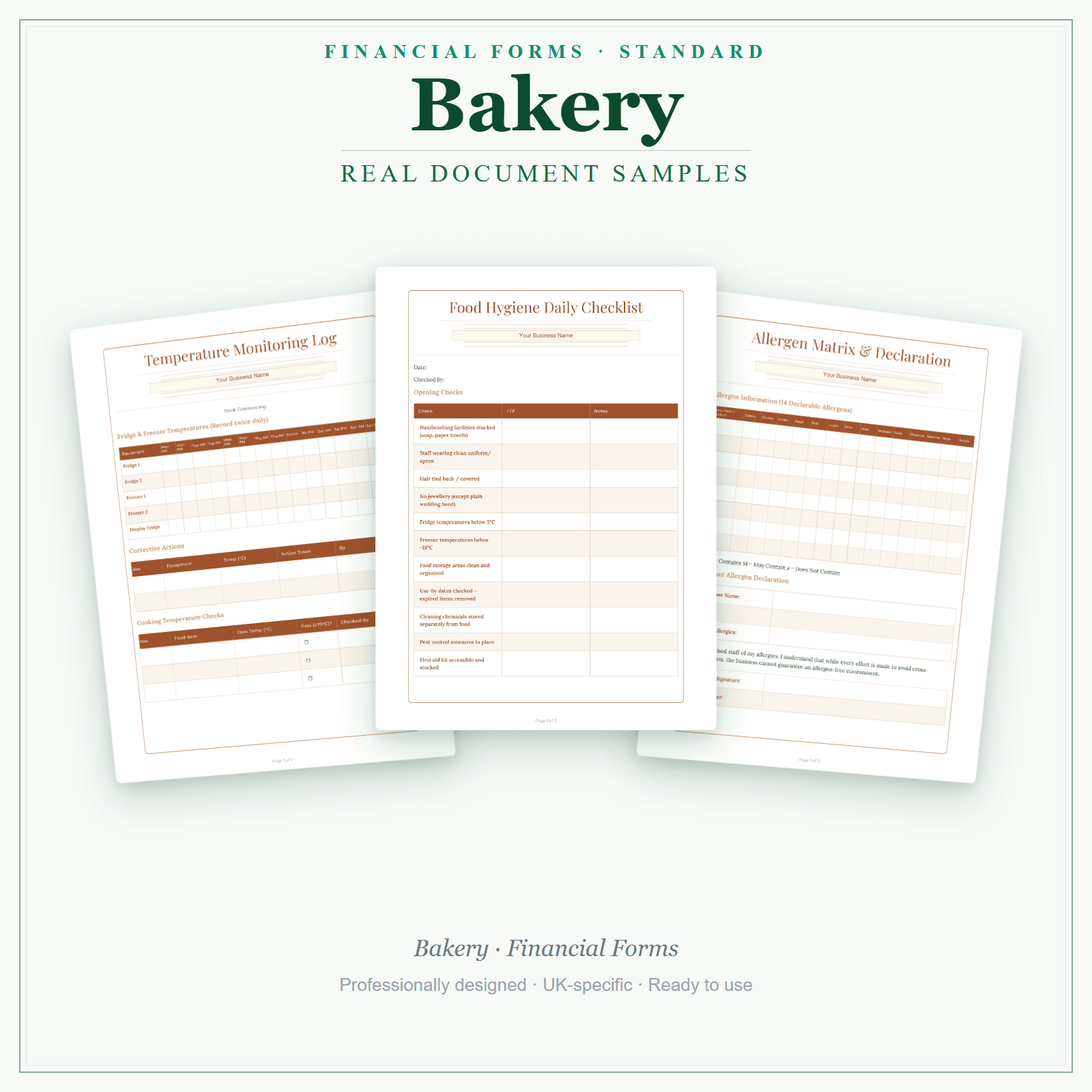 Bakery — Financial Forms Bundle — Standard sample pages preview