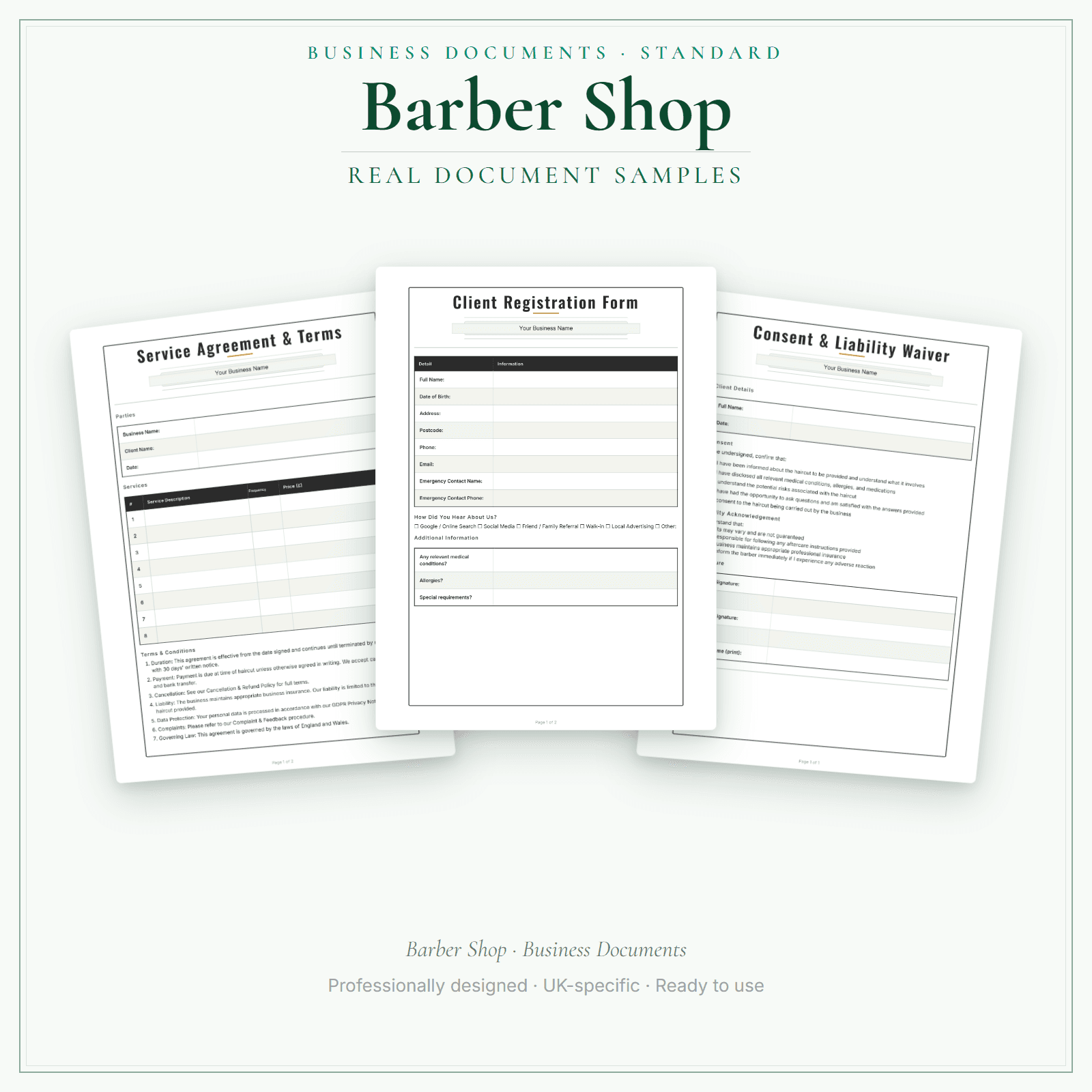 Barber Shop — Business Documents — Standard sample pages preview