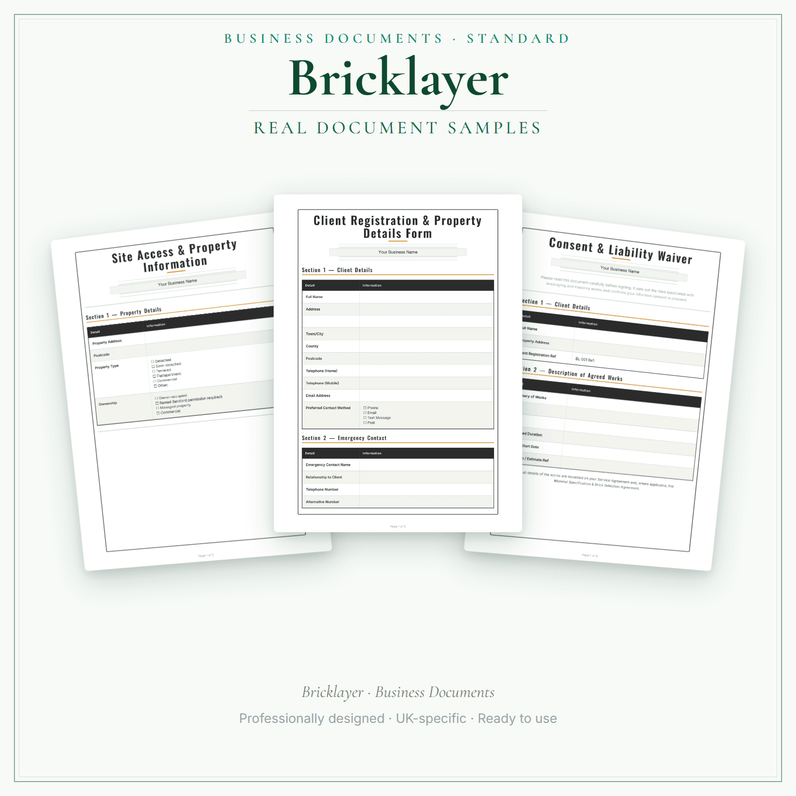 Bricklayer — Business Documents — Standard sample pages preview