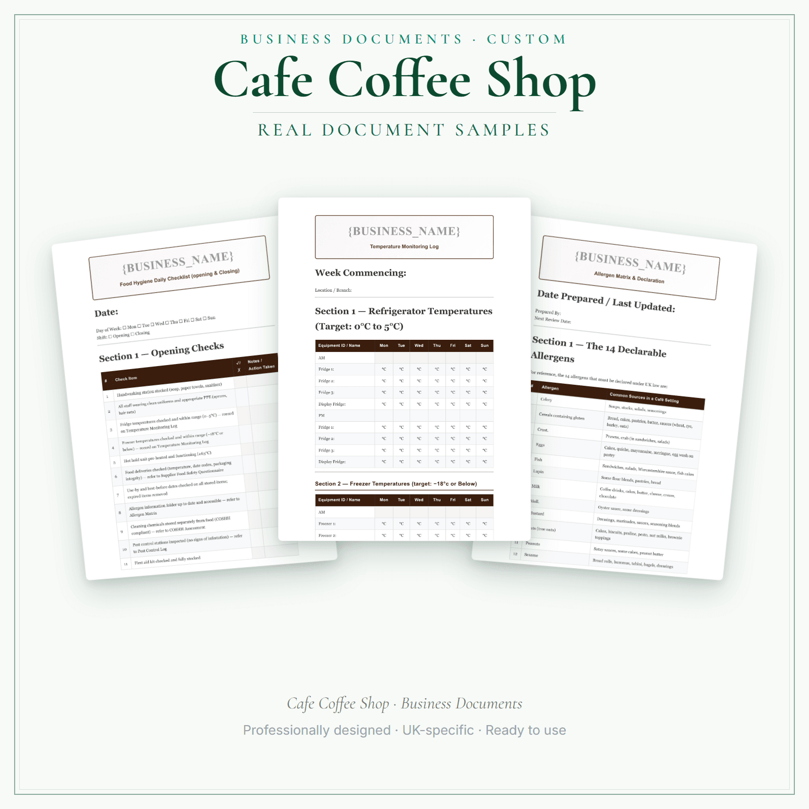 Cafe Coffee Shop — Business Documents — Customisable sample pages preview