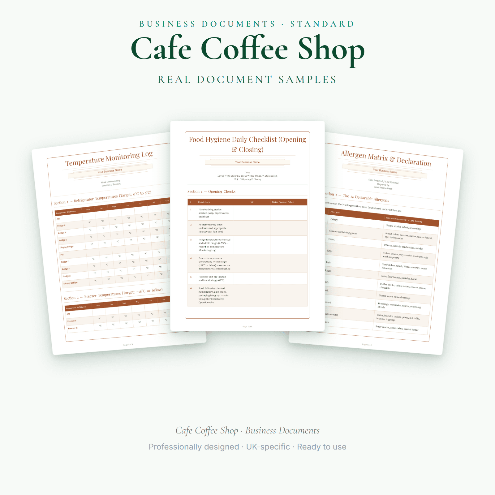 Cafe Coffee Shop — Business Documents — Standard sample pages preview