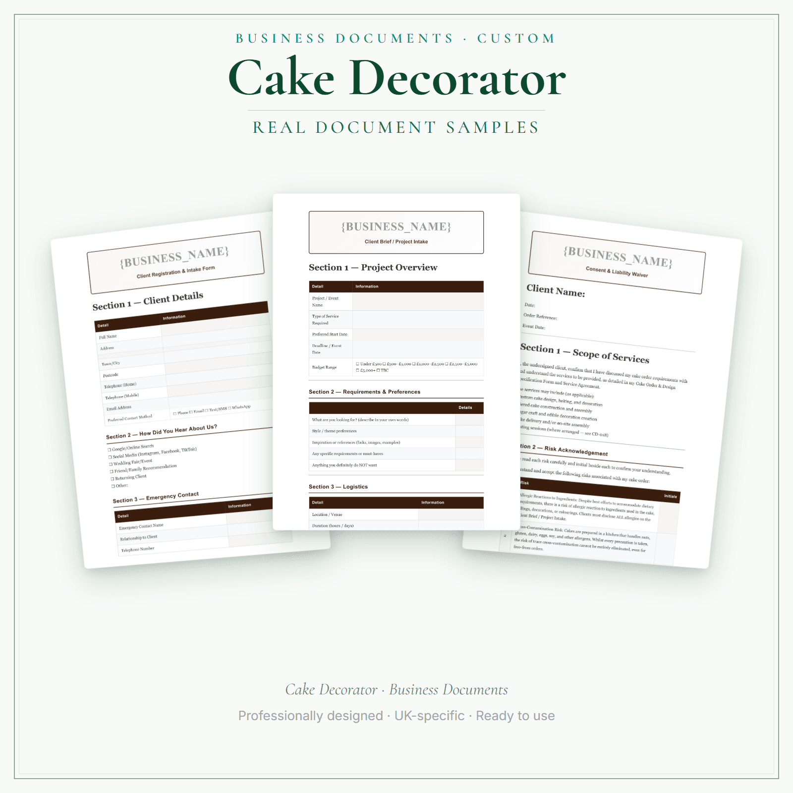 Cake Decorator — Business Documents — Customisable sample pages preview