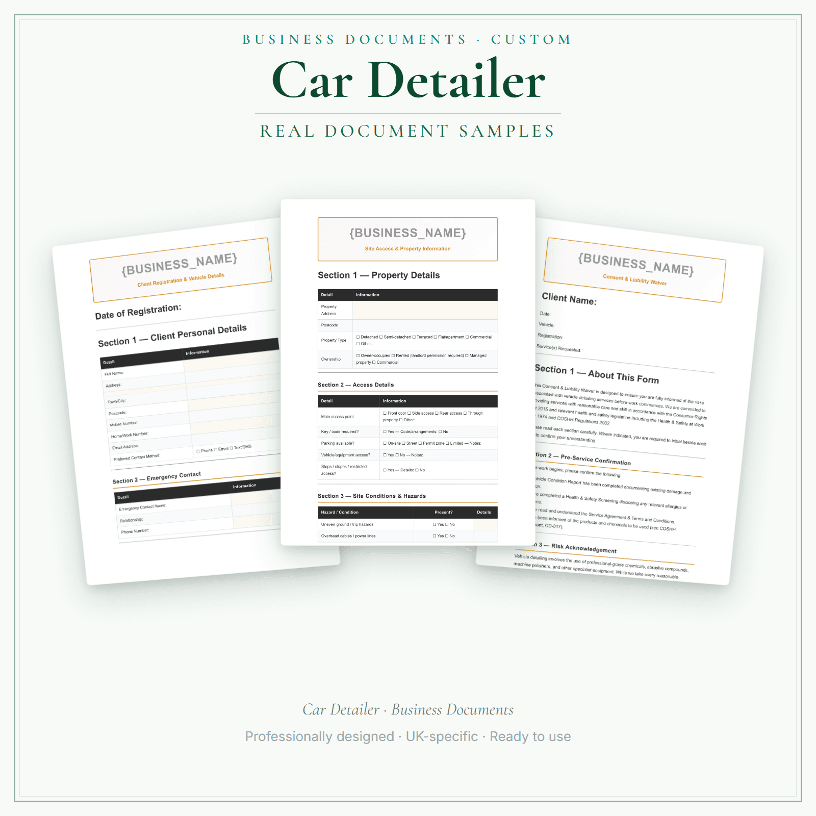 Car Detailer — Business Documents — Customisable sample pages preview