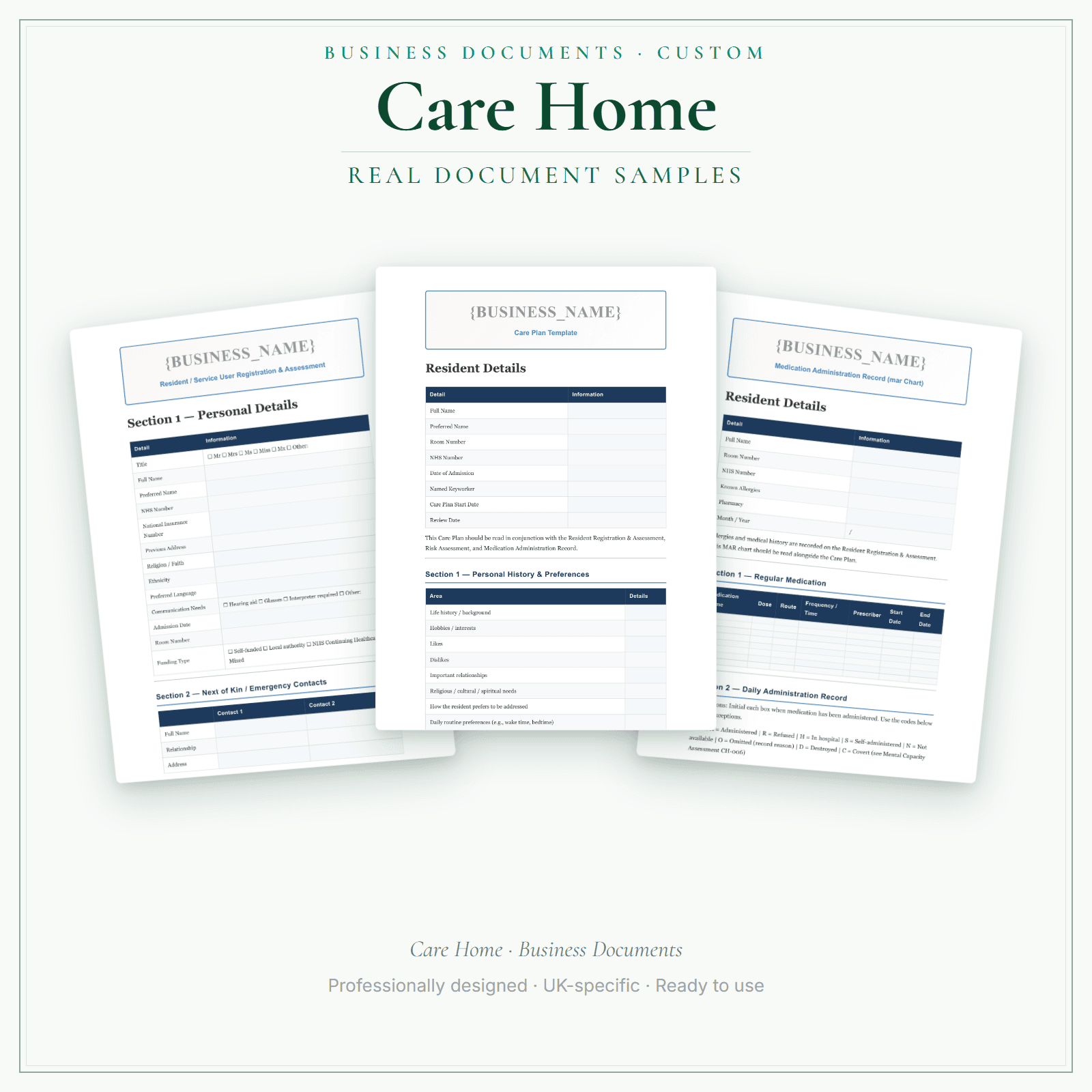 Care Home — Business Documents — Customisable sample pages preview