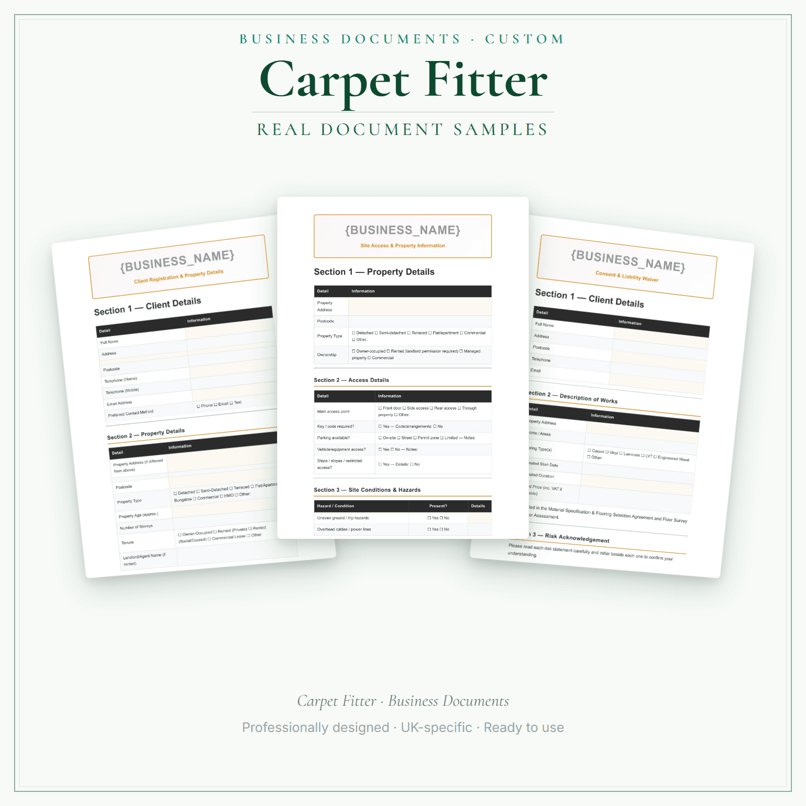Carpet Fitter — Business Documents — Customisable sample pages preview
