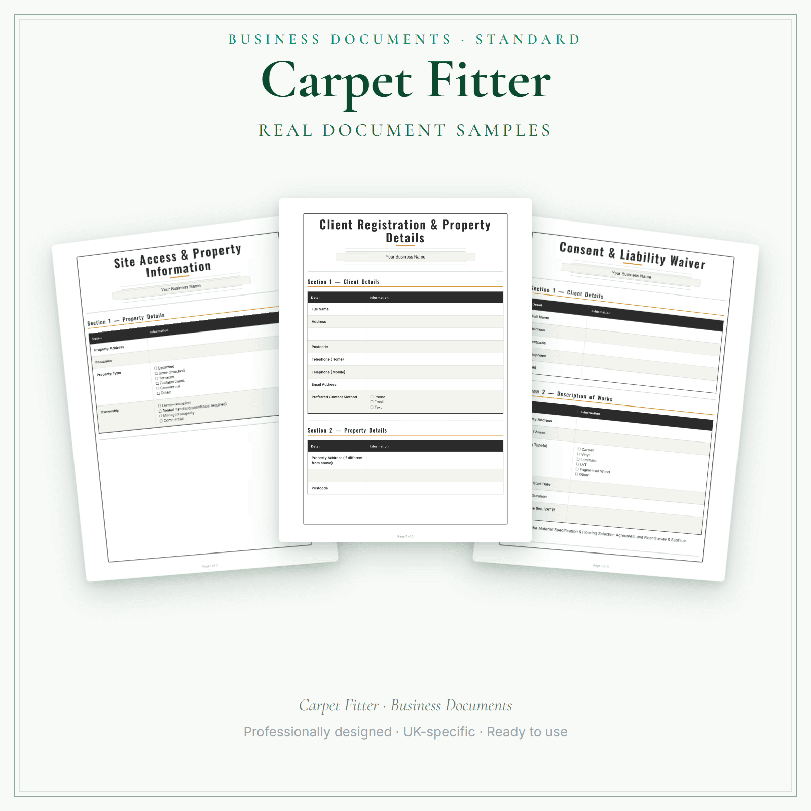 Carpet Fitter — Business Documents — Standard sample pages preview