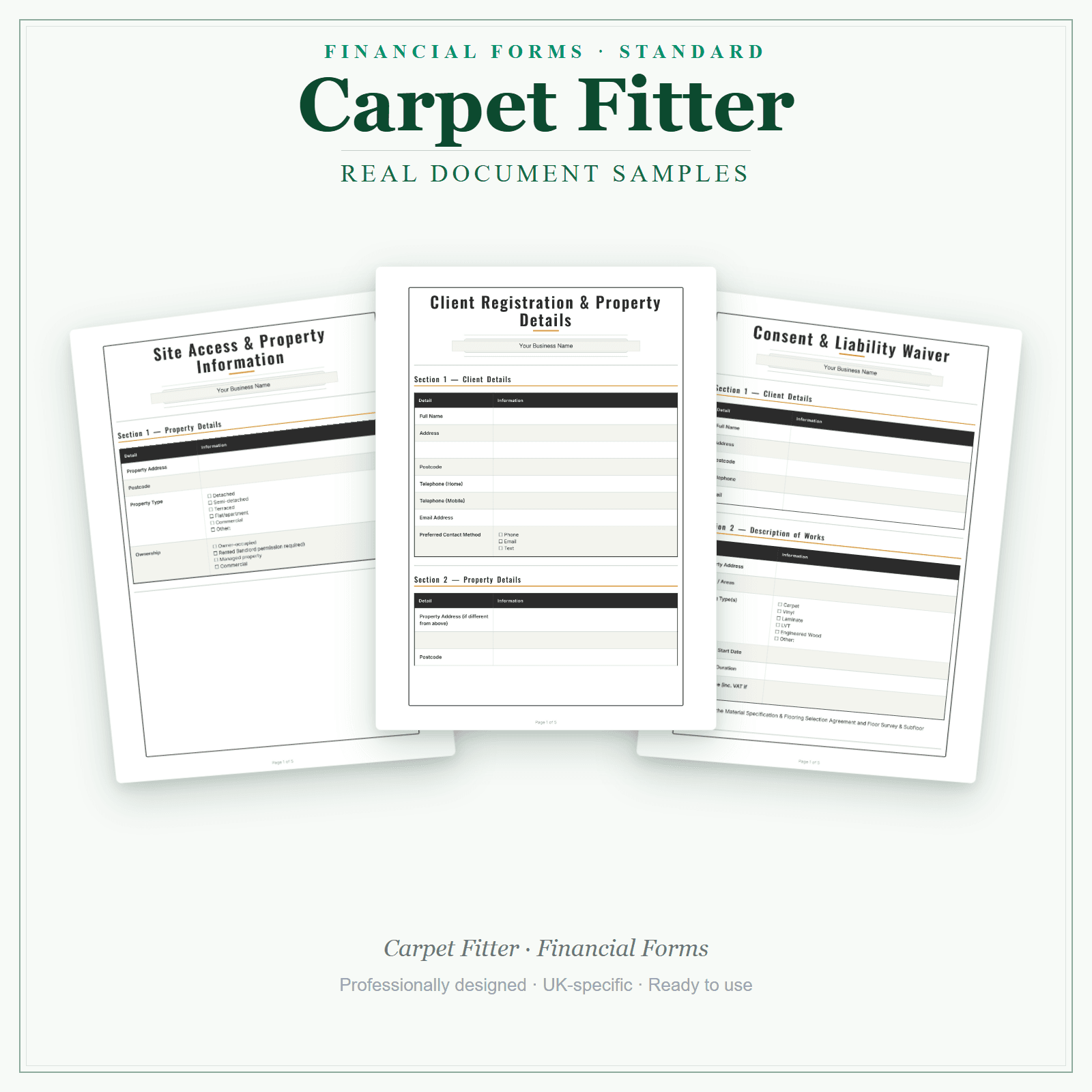 Carpet Fitter — Financial Forms Bundle — Standard sample pages preview