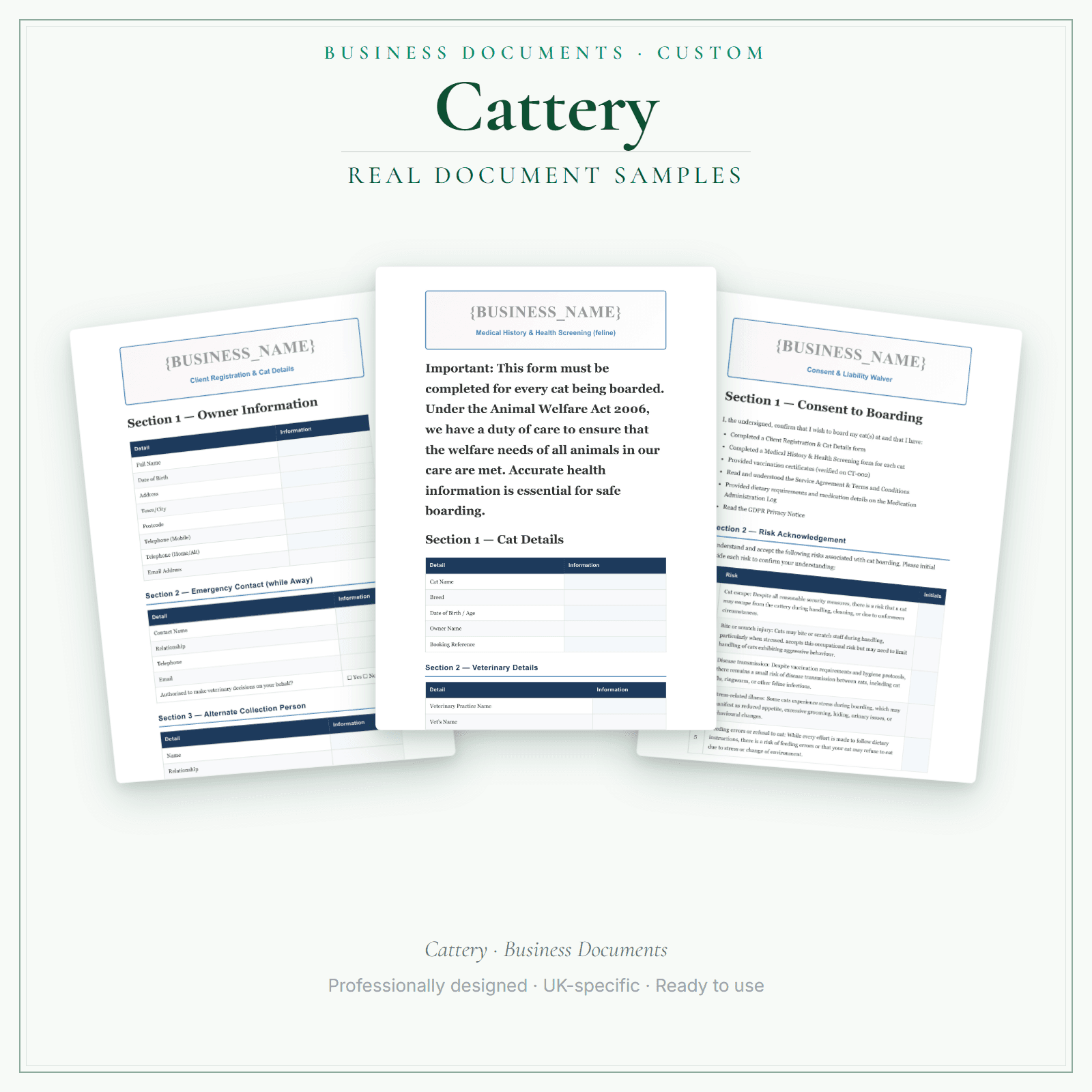 Cattery — Business Documents — Customisable sample pages preview
