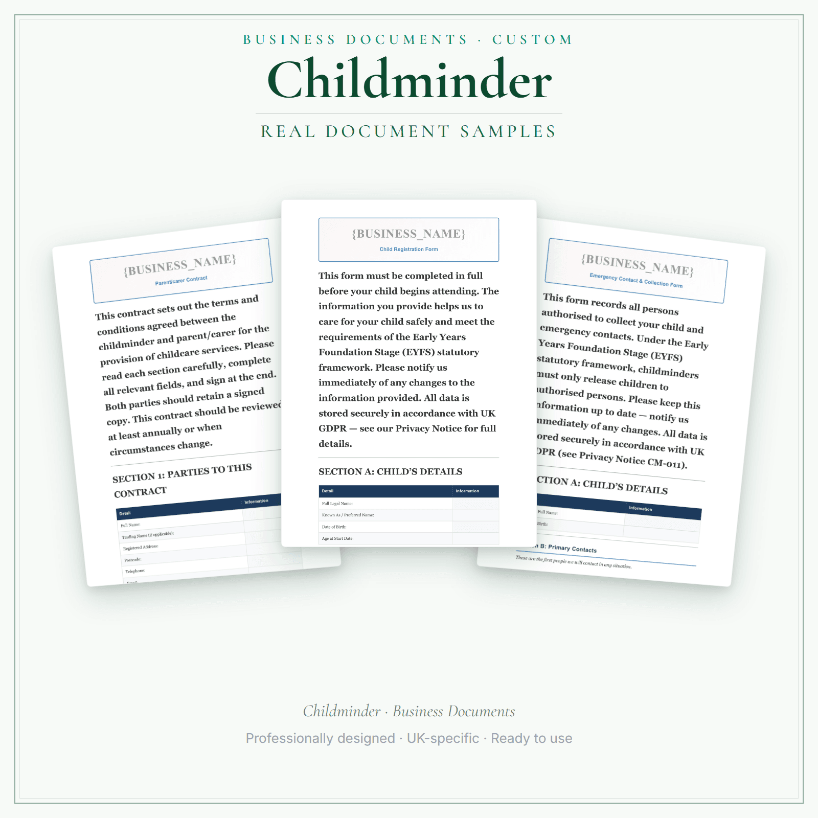 Childminder — Business Documents — Customisable sample pages preview
