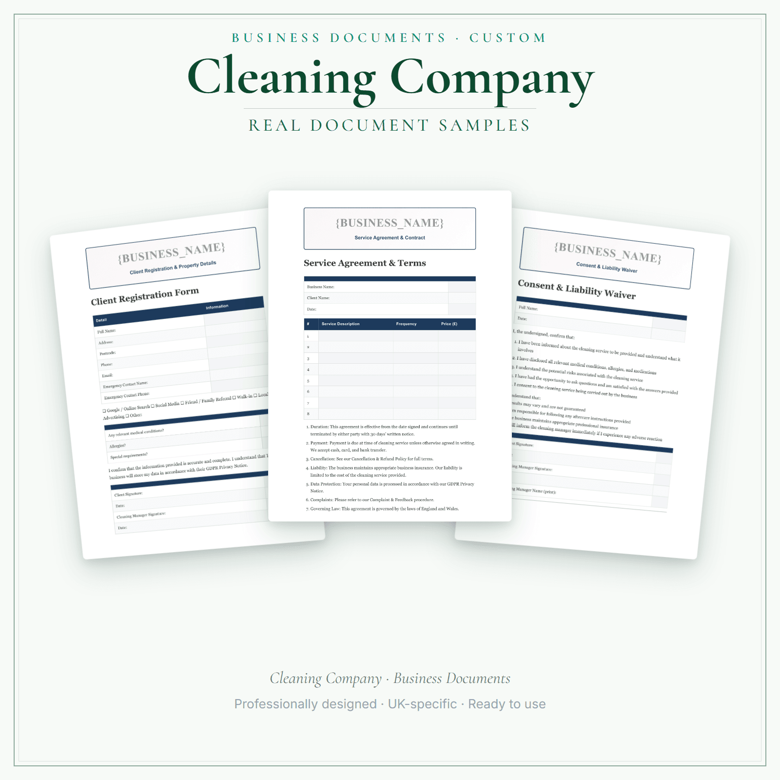 Cleaning Company — Business Documents — Customisable sample pages preview