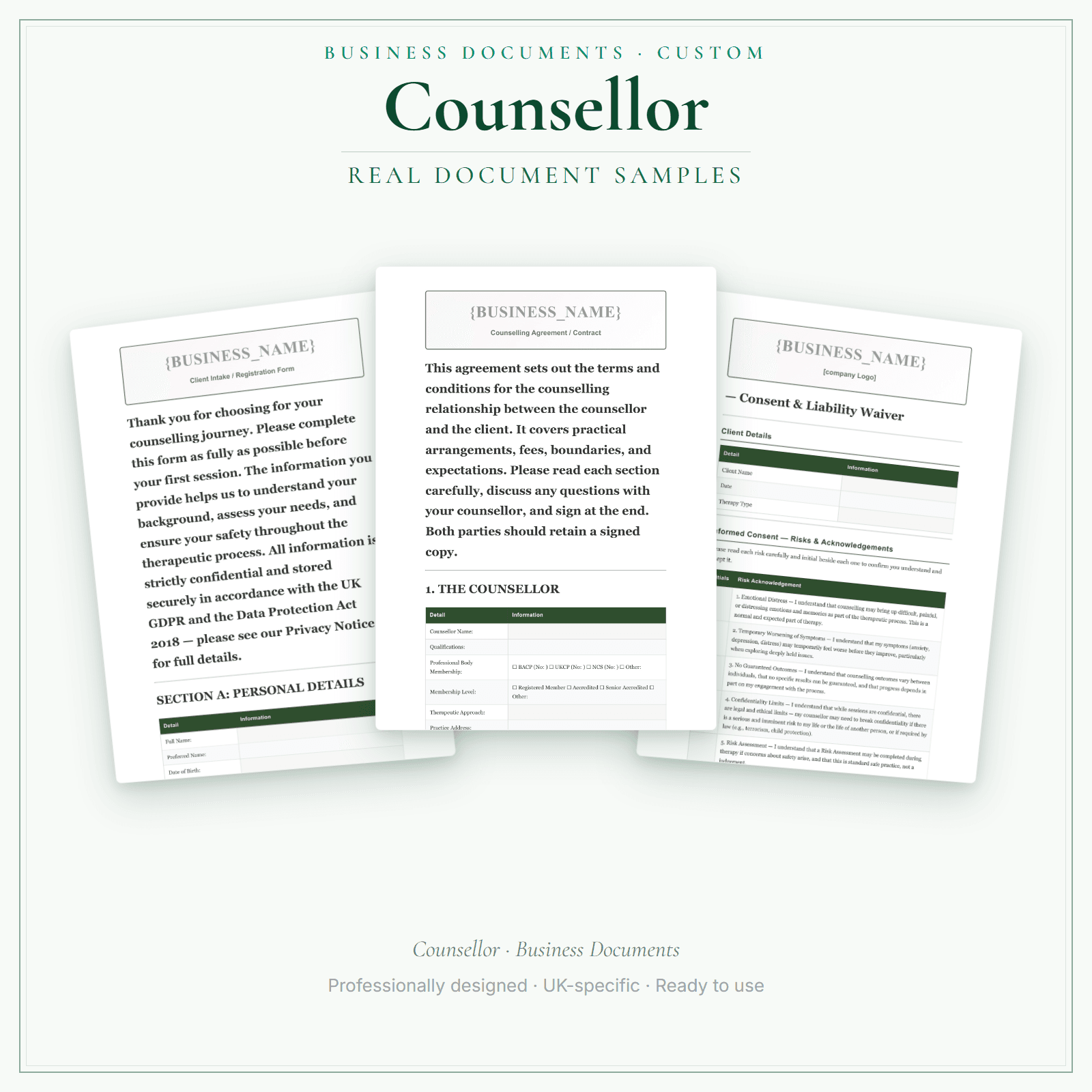 Counsellor — Business Documents — Customisable sample pages preview
