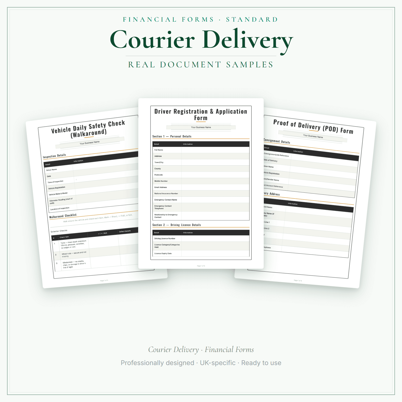 Courier Delivery — Financial Forms Bundle — Standard sample pages preview