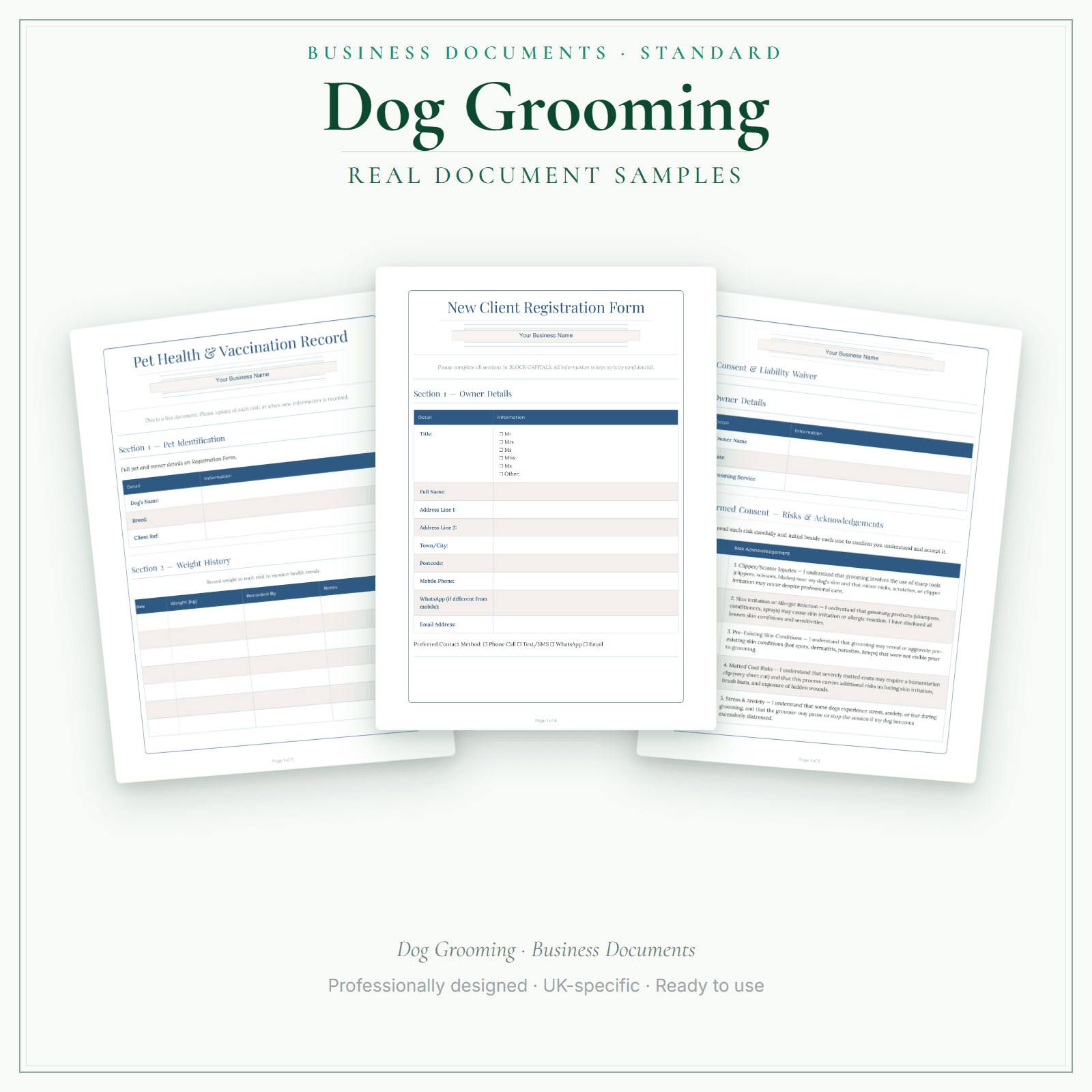 Dog Grooming — Business Documents — Standard sample pages preview