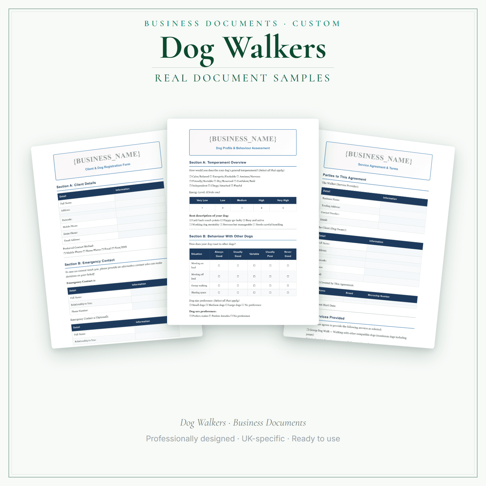 Dog Walkers — Business Documents — Customisable sample pages preview