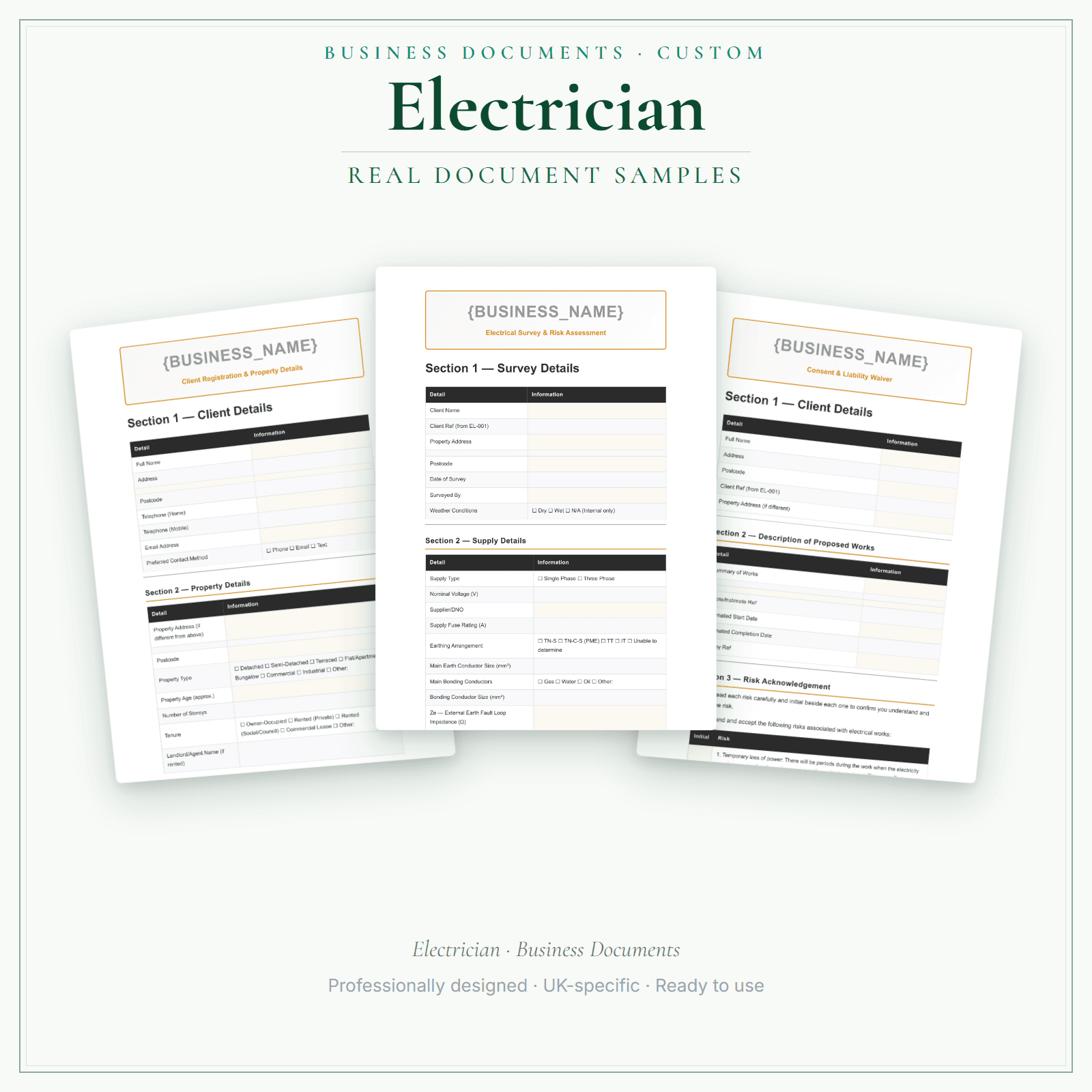 Electrician — Business Documents — Customisable sample pages preview