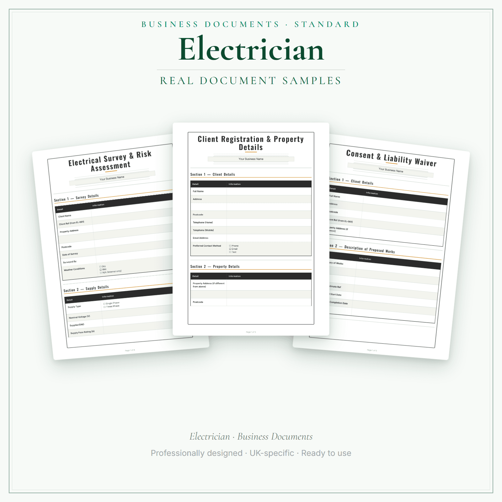 Electrician — Business Documents — Standard sample pages preview