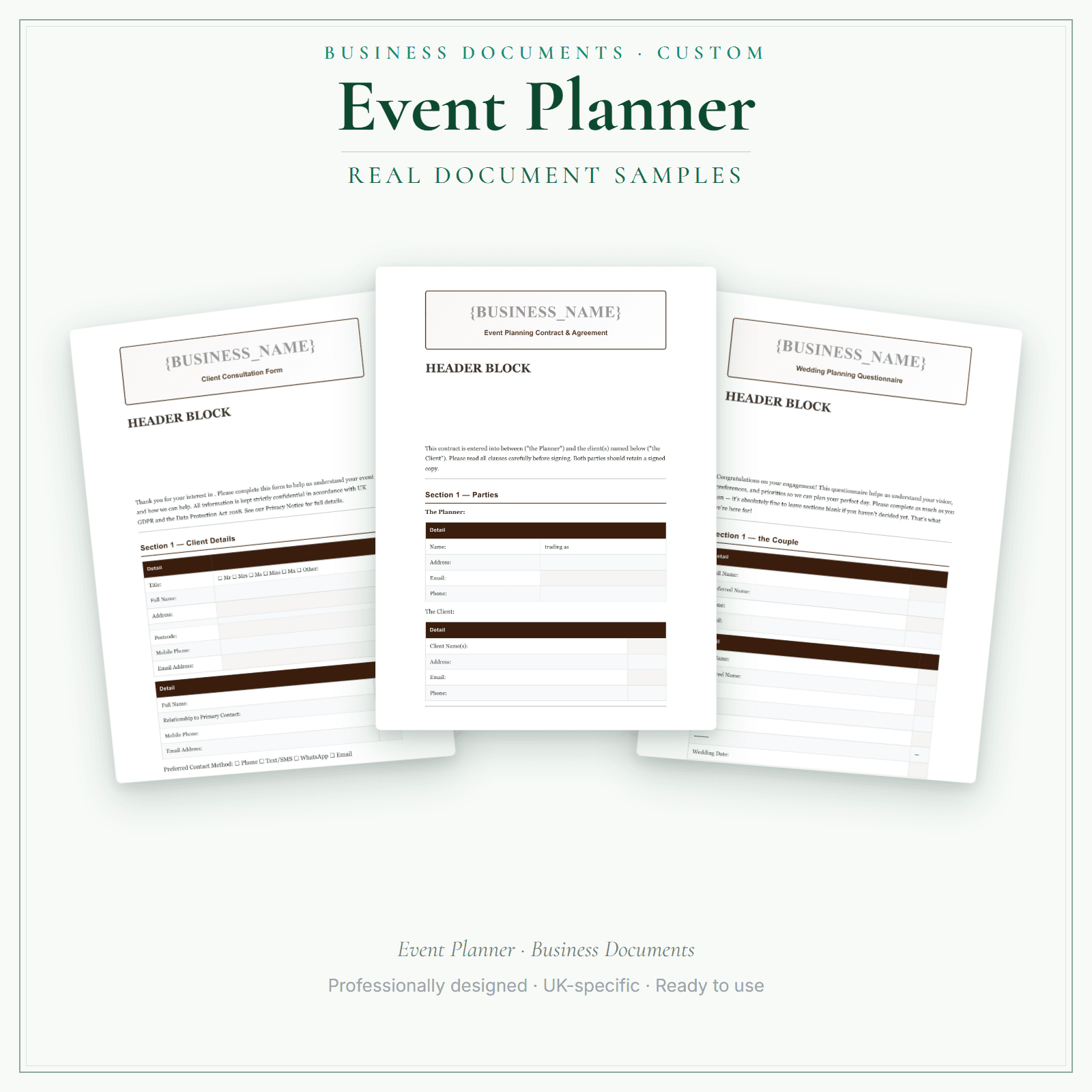 Event Planner — Business Documents — Customisable sample pages preview