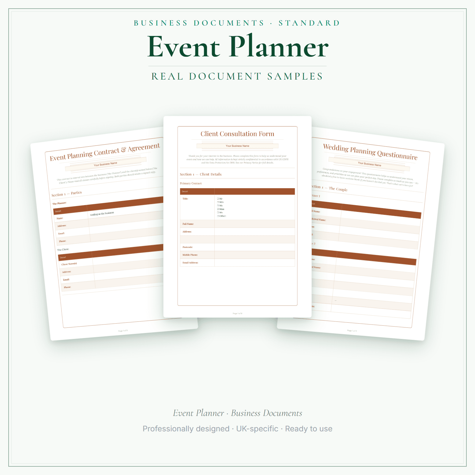Event Planner — Business Documents — Standard sample pages preview