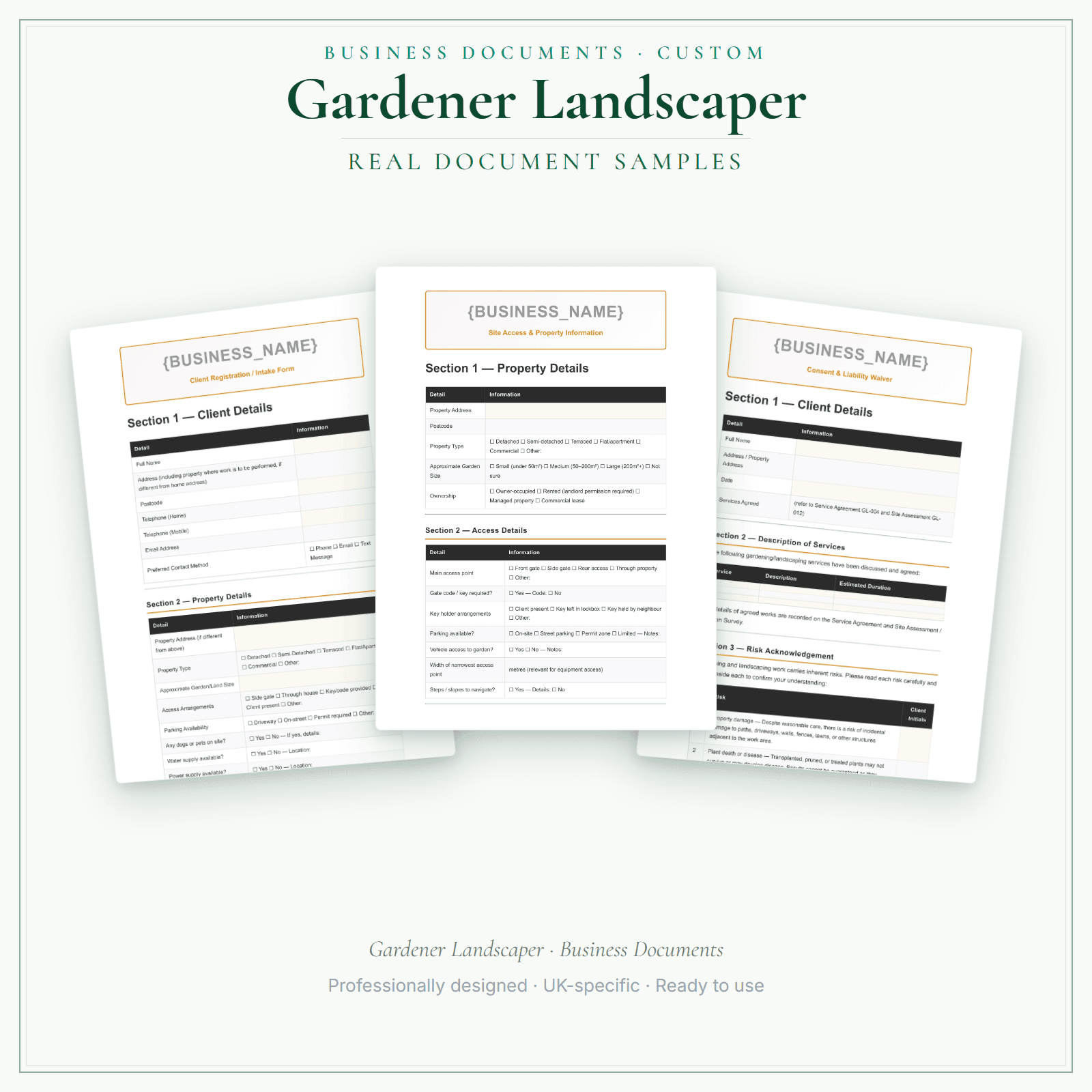 Gardener Landscaper — Business Documents — Customisable sample pages preview