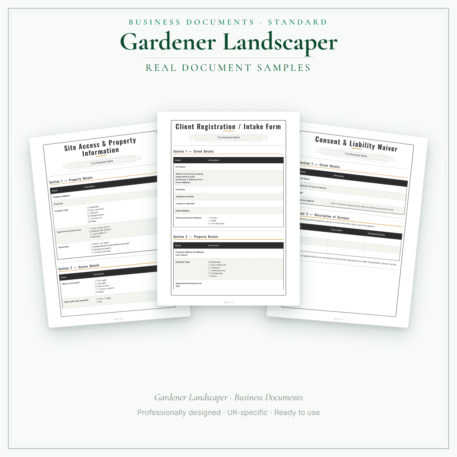 Gardener Landscaper — Business Documents — Standard sample pages preview