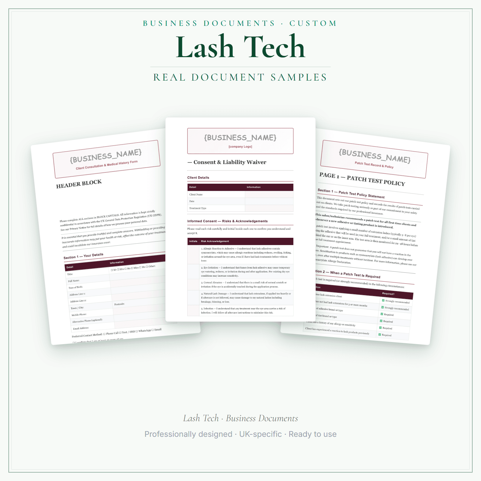 Lash Tech — Business Documents — Customisable sample pages preview