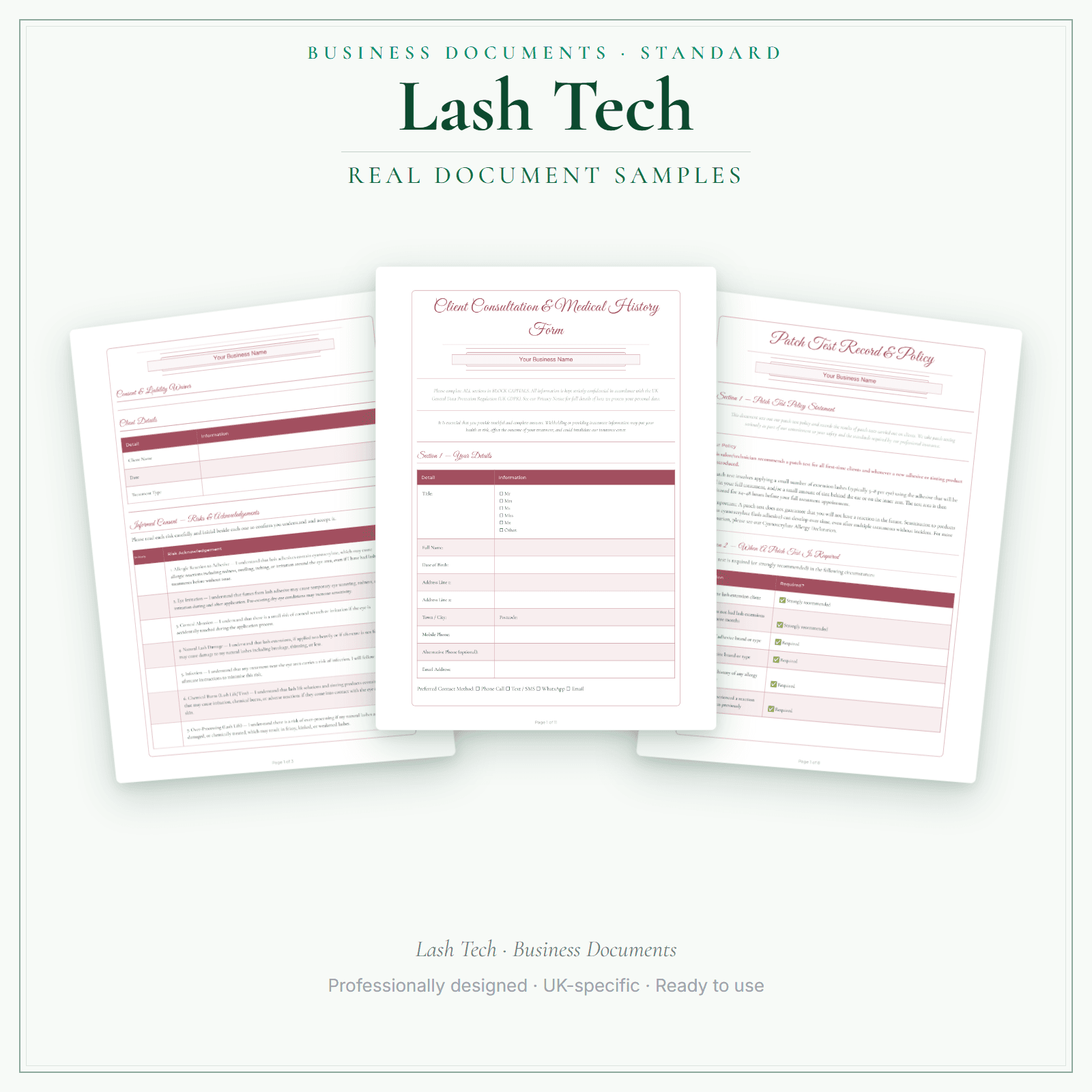 Lash Tech — Business Documents — Standard sample pages preview
