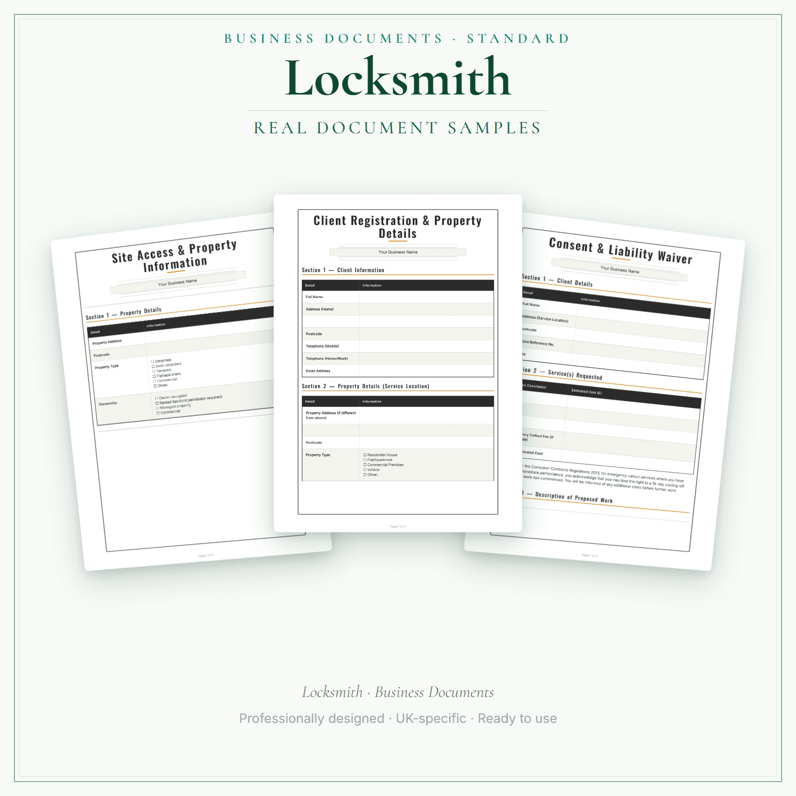 Locksmith — Business Documents — Standard sample pages preview