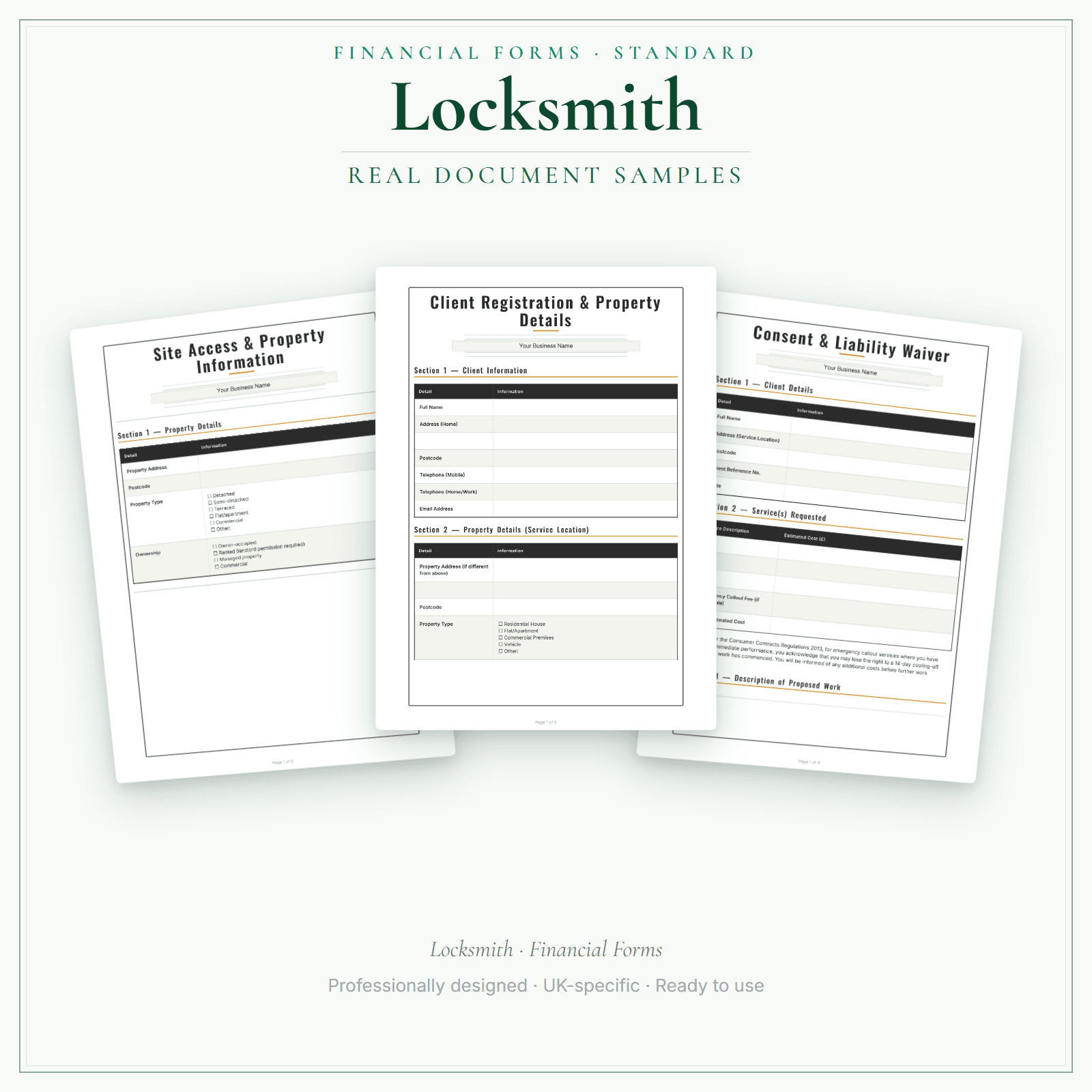 Locksmith — Financial Forms Bundle — Standard sample pages preview